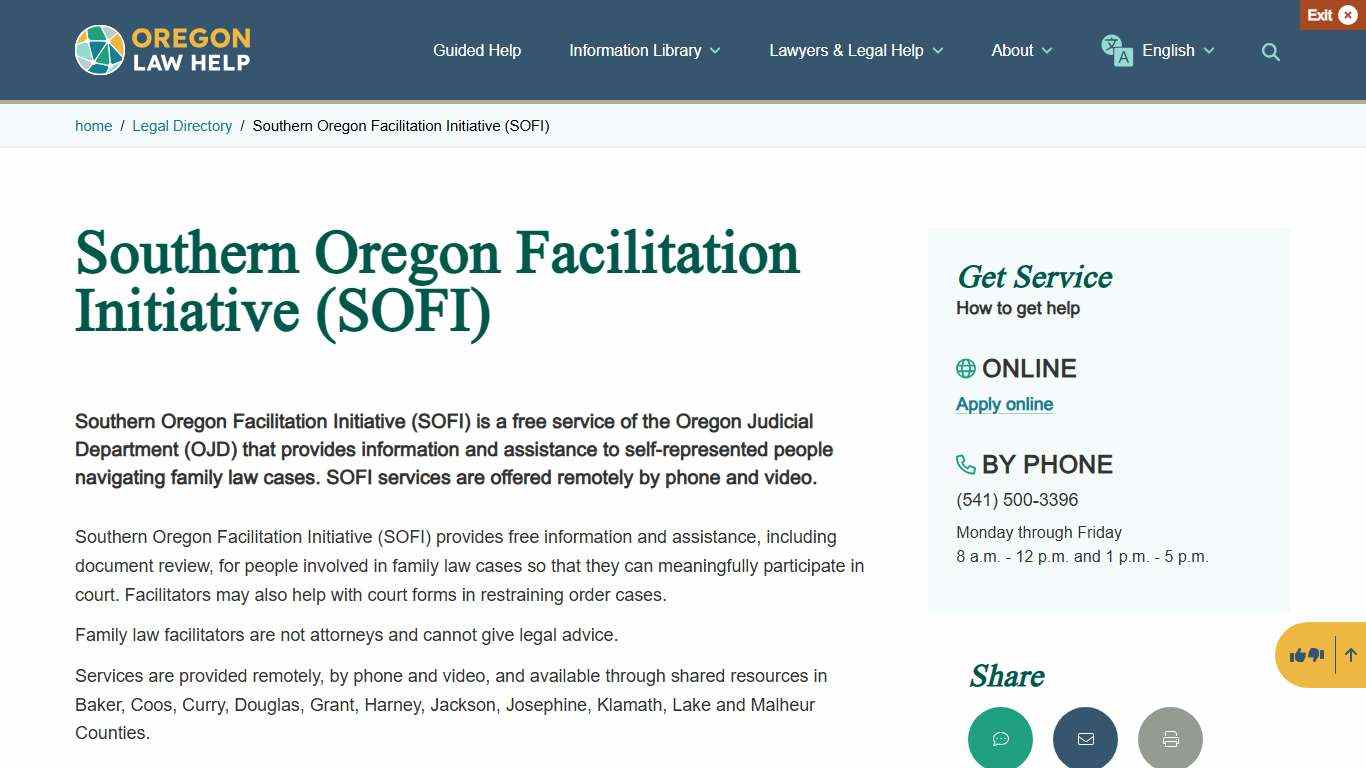 Southern Oregon Facilitation Initiative (SOFI) Oregon Law Help