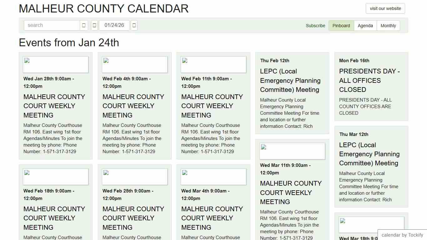 MALHEUR COUNTY CALENDAR
